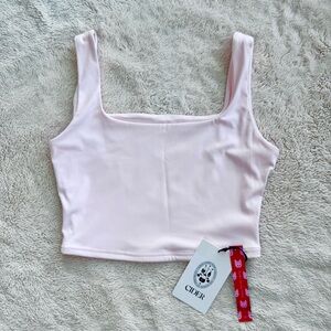 Cider Light Pink Square Neck Crop Top